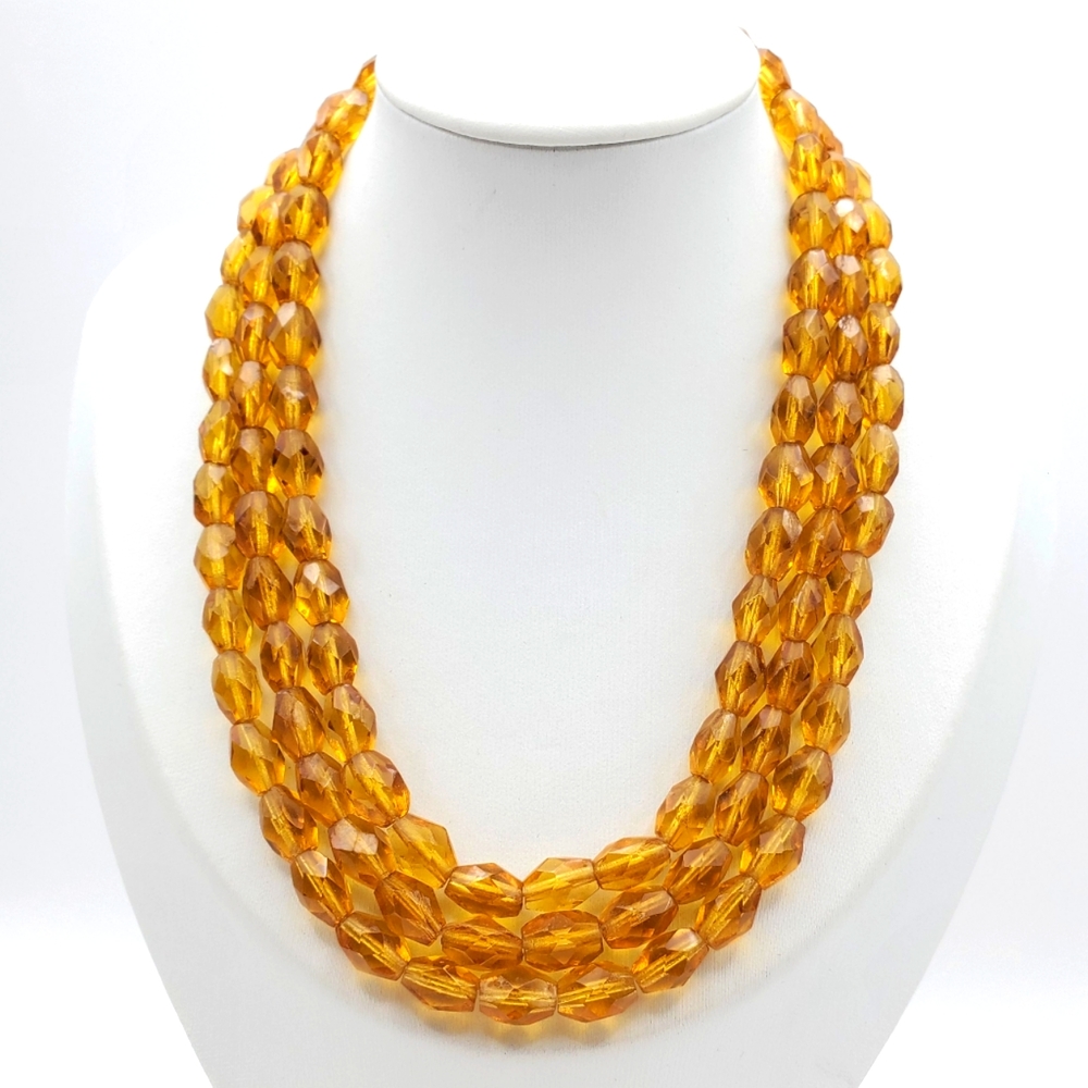 Golden Topaz Faceted Glass Choker Sterling Clasp Necklace Vintage Crystal Beads